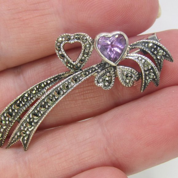 Vintage Brooch Lot Sterling Silver Marcasite Lot of 3 - Picture 4 of 5